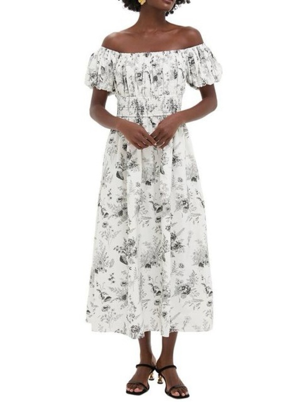 NWT Hyacinth House Black & White Floral Smocked Midi Dress | M
